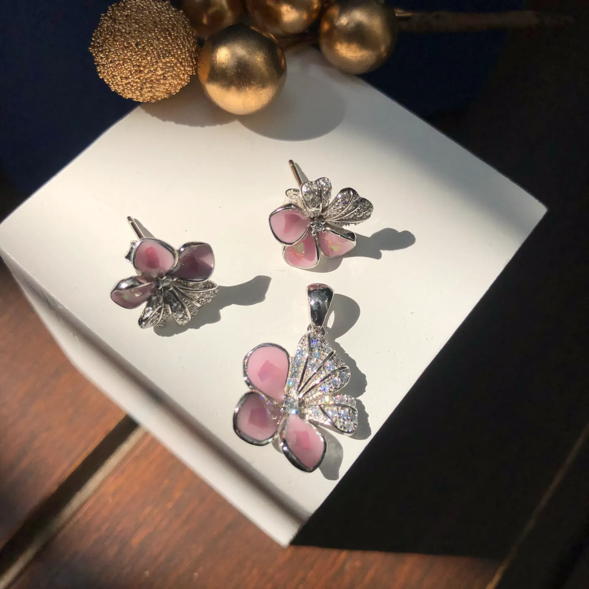 Pink Floral Pendant Set