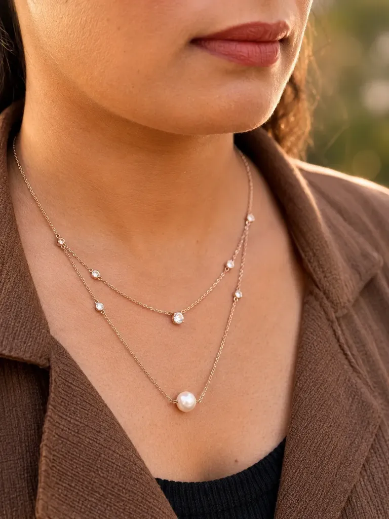 Pearl Solitaire Layered Necklace