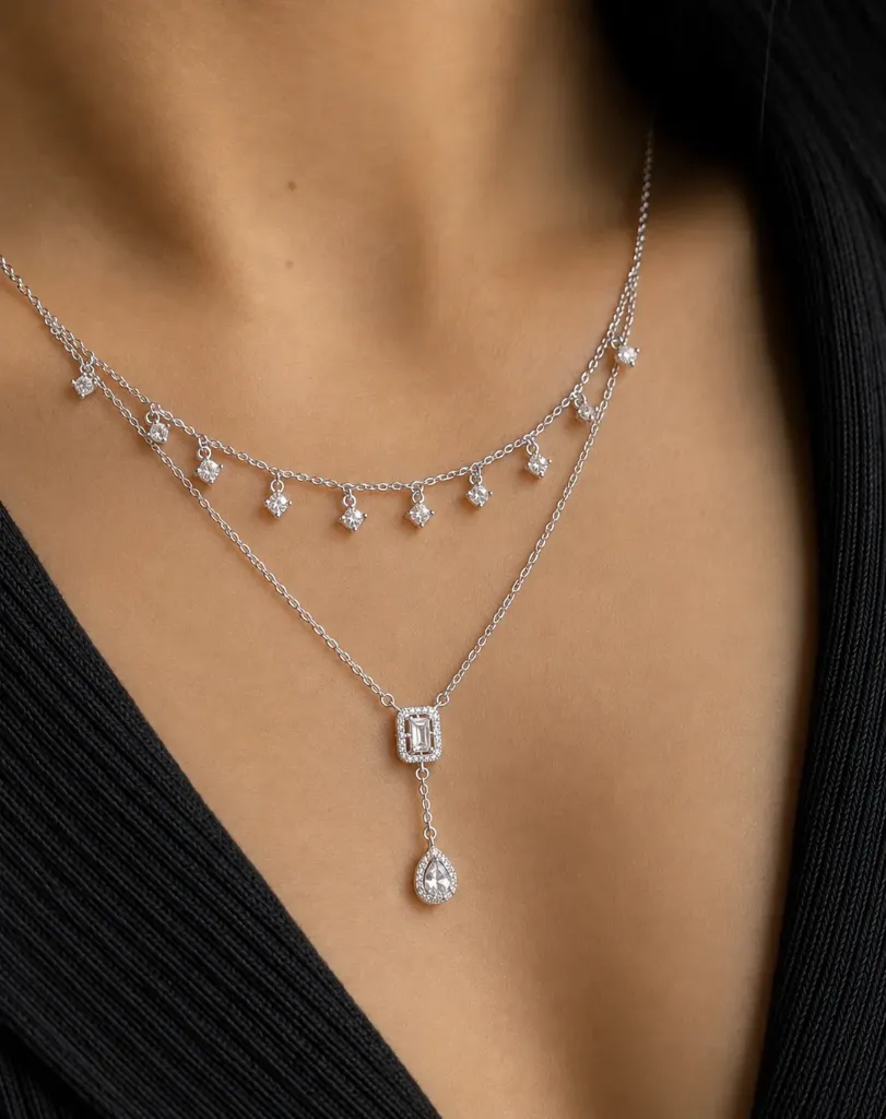 Silver Layered Dangler Necklace