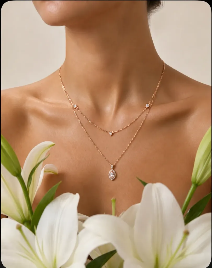 Rosegold Layered Pear Drop Necklace