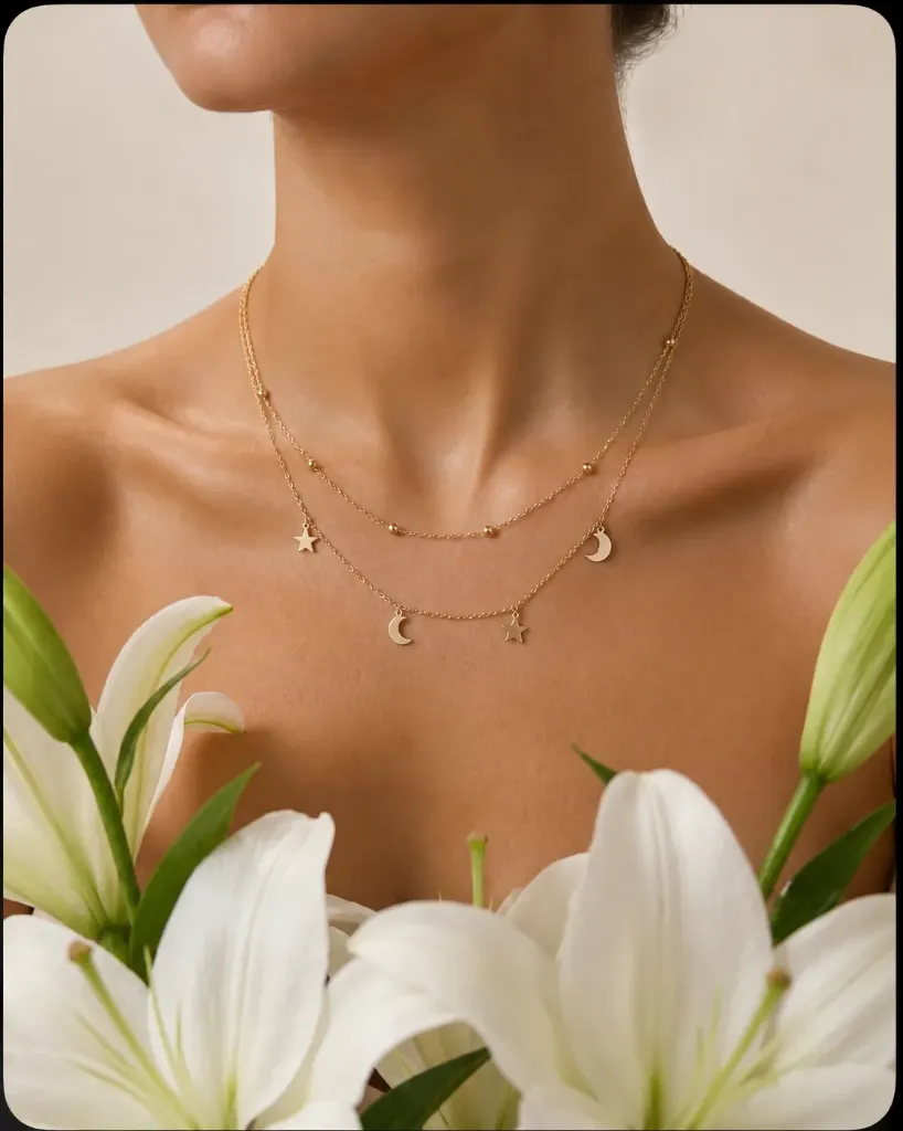 Rosegold Moon Stars Layered Necklace
