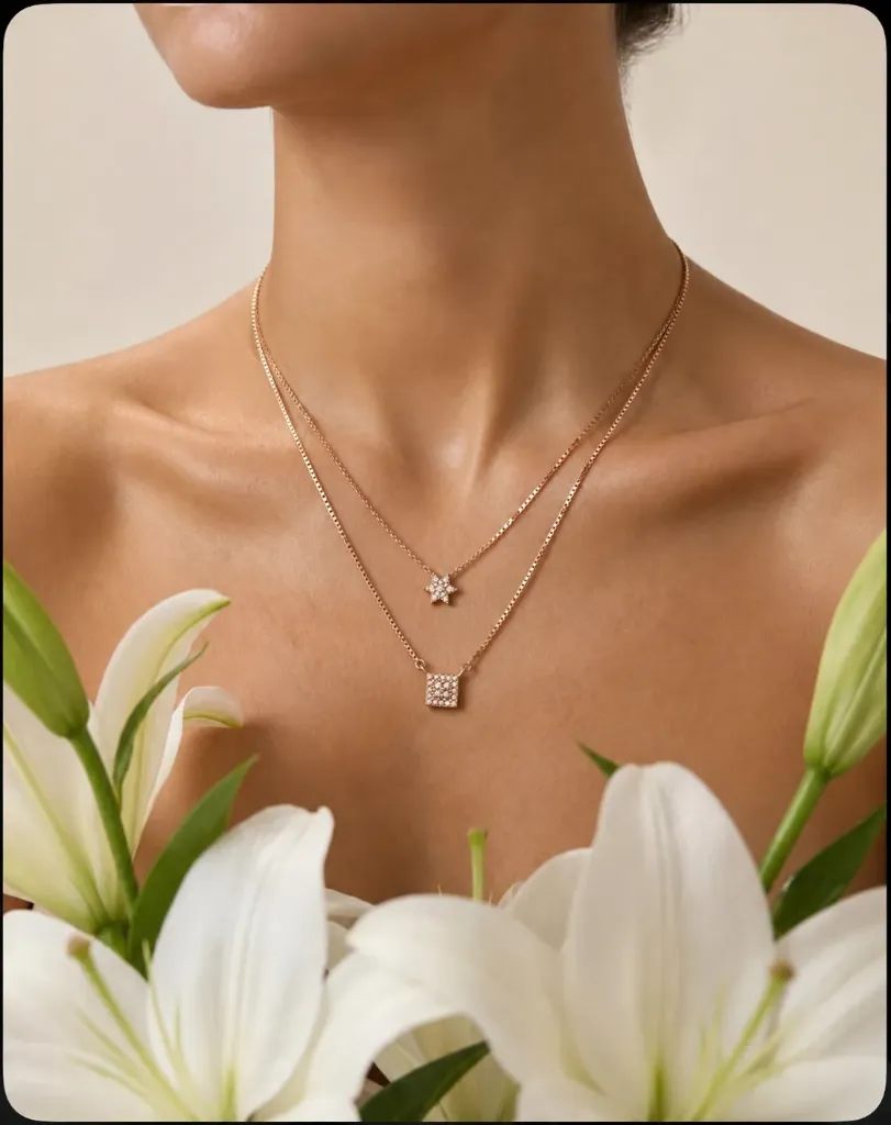 Rosegold Star Sqaure Layered Necklace