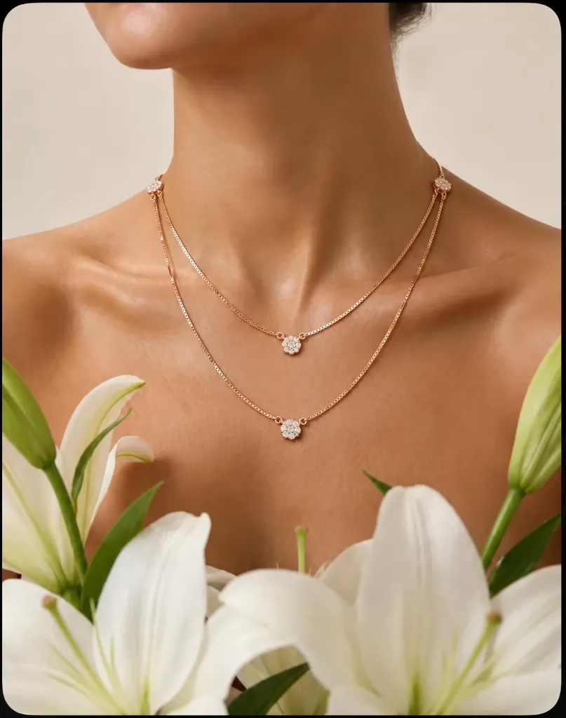 Rosegold Floral Layered Necklace