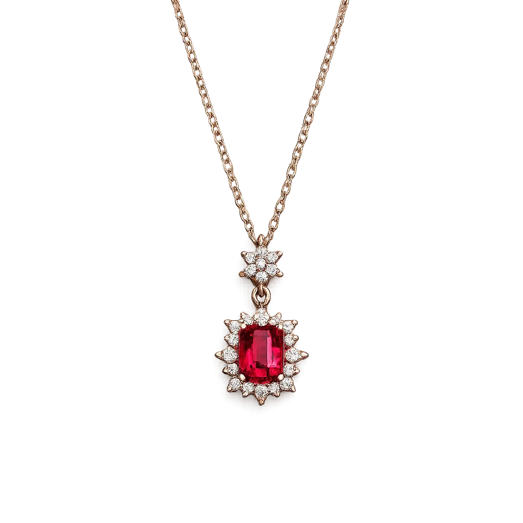 Rosegold Ruby Floral Necklace