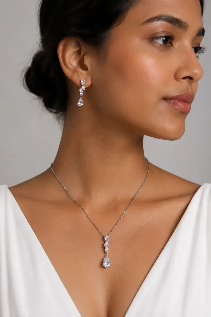 Silver Solitaire Dangler Necklace