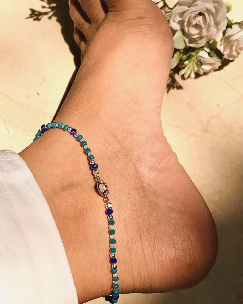 Kundan Blue Anklet