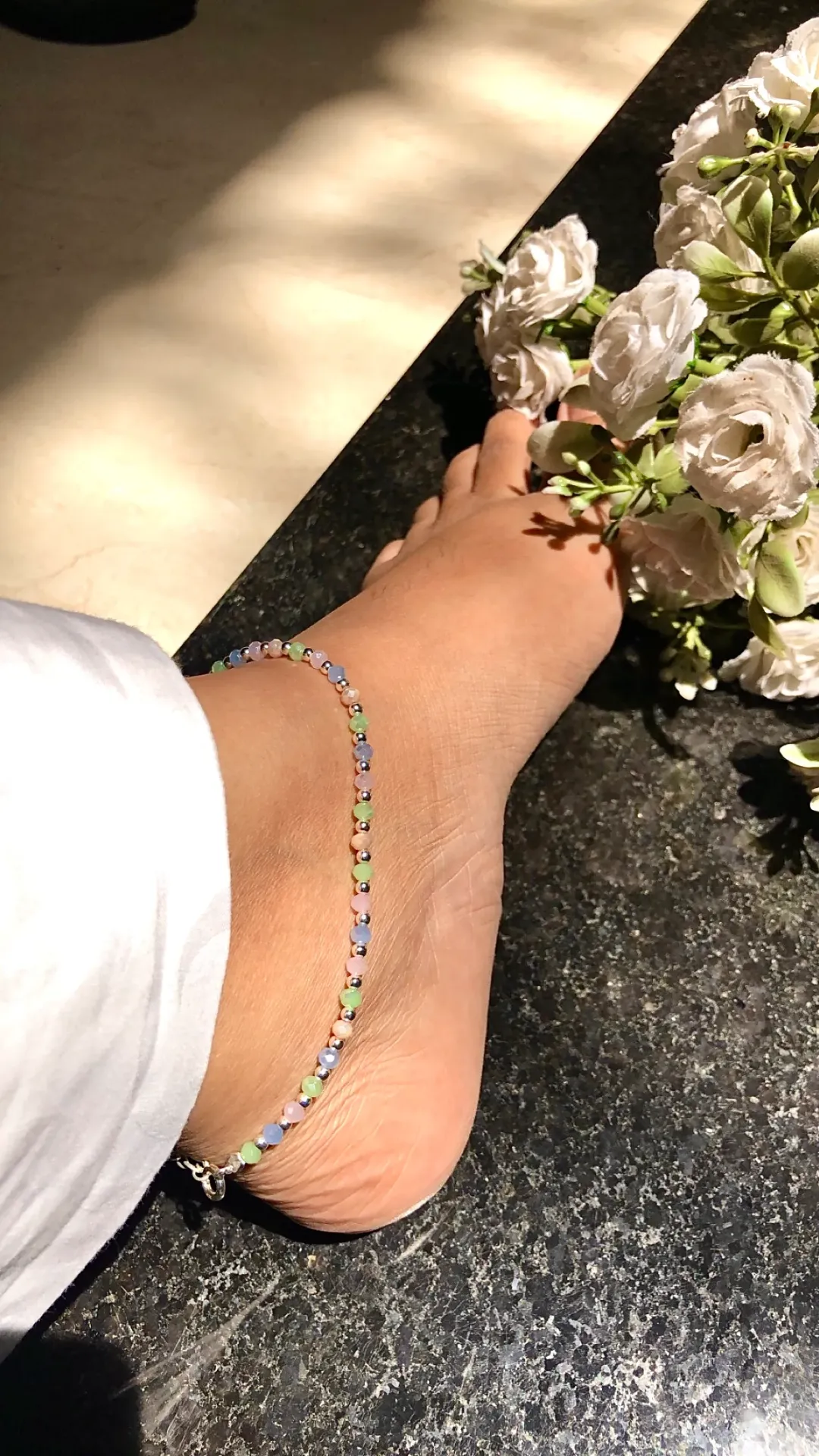 Silver MultiColor Beaded Anklet
