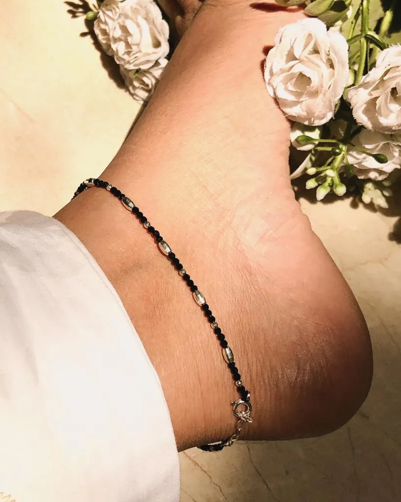 Black Beaded Anklet