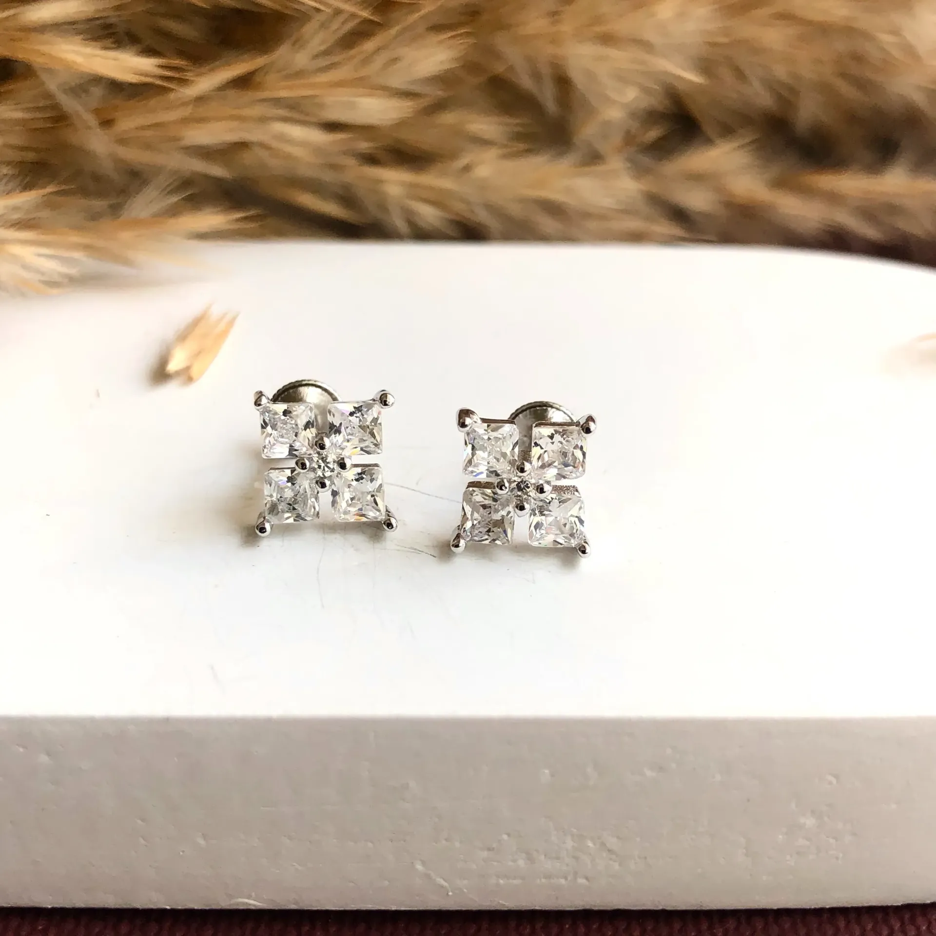 Silver Square Studs