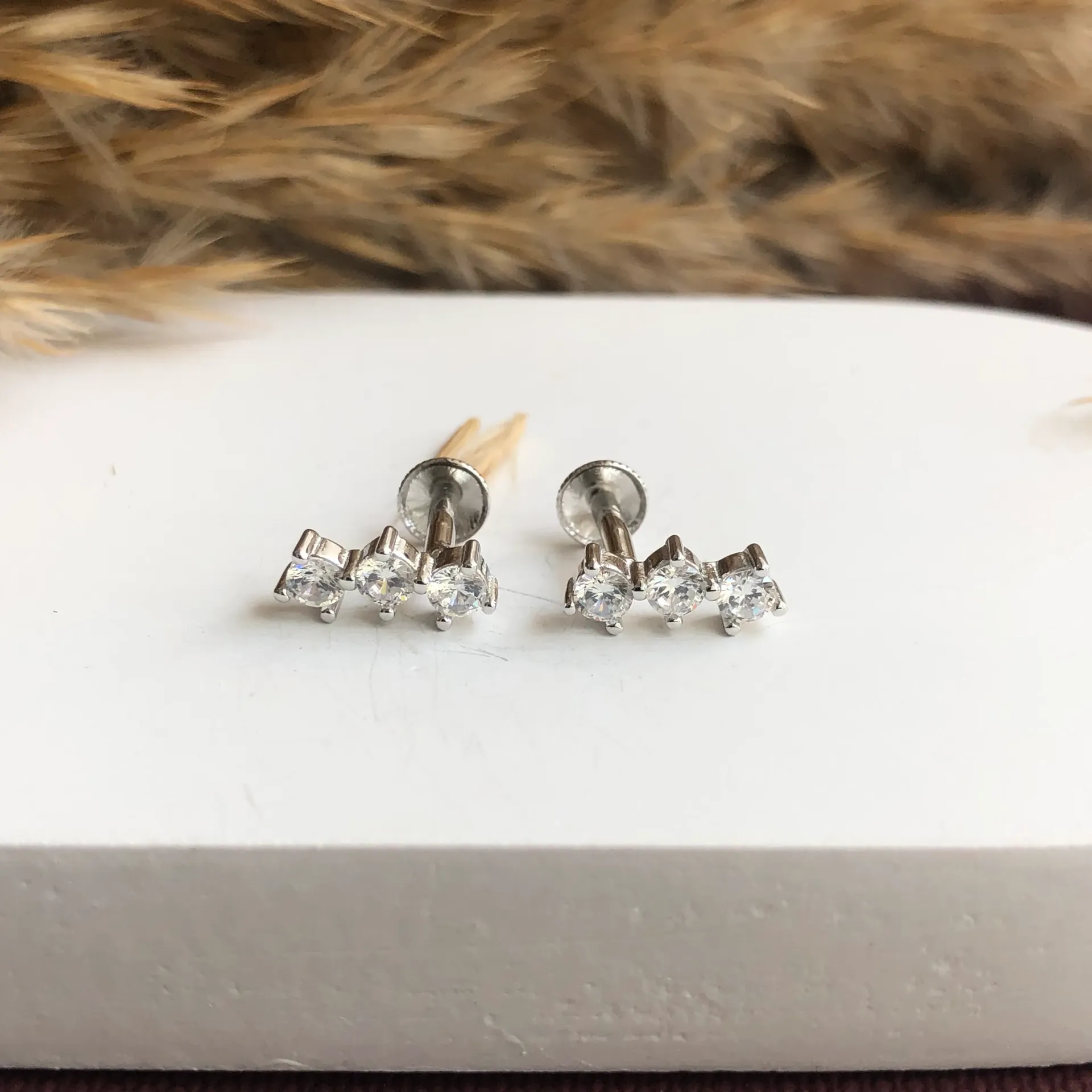 Silver Tri Solitaire Studs