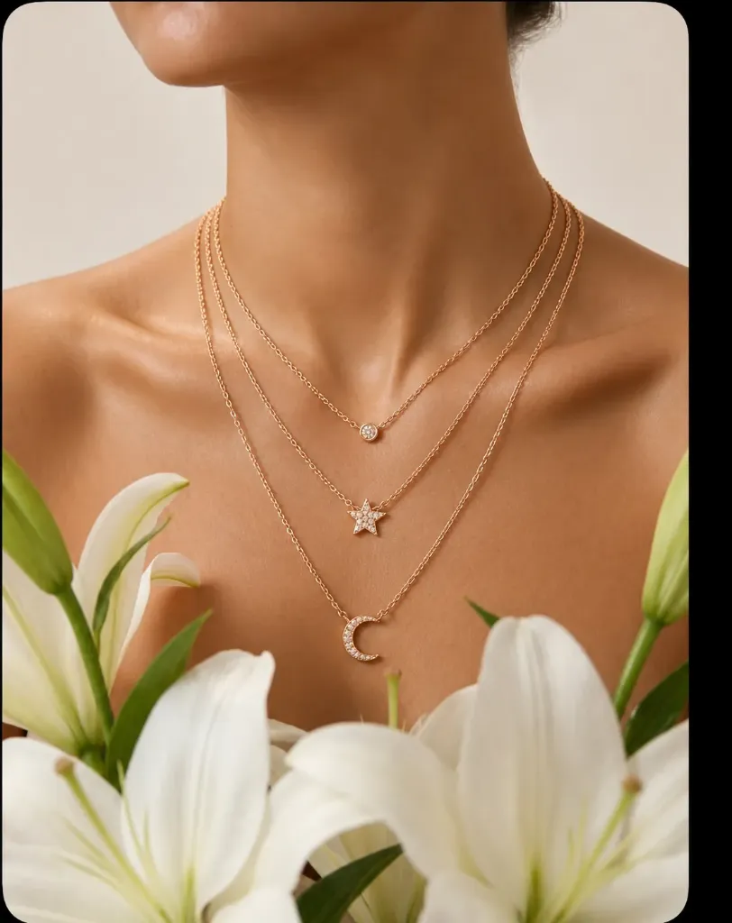 Rosegold Layered Moon and Star Necklace