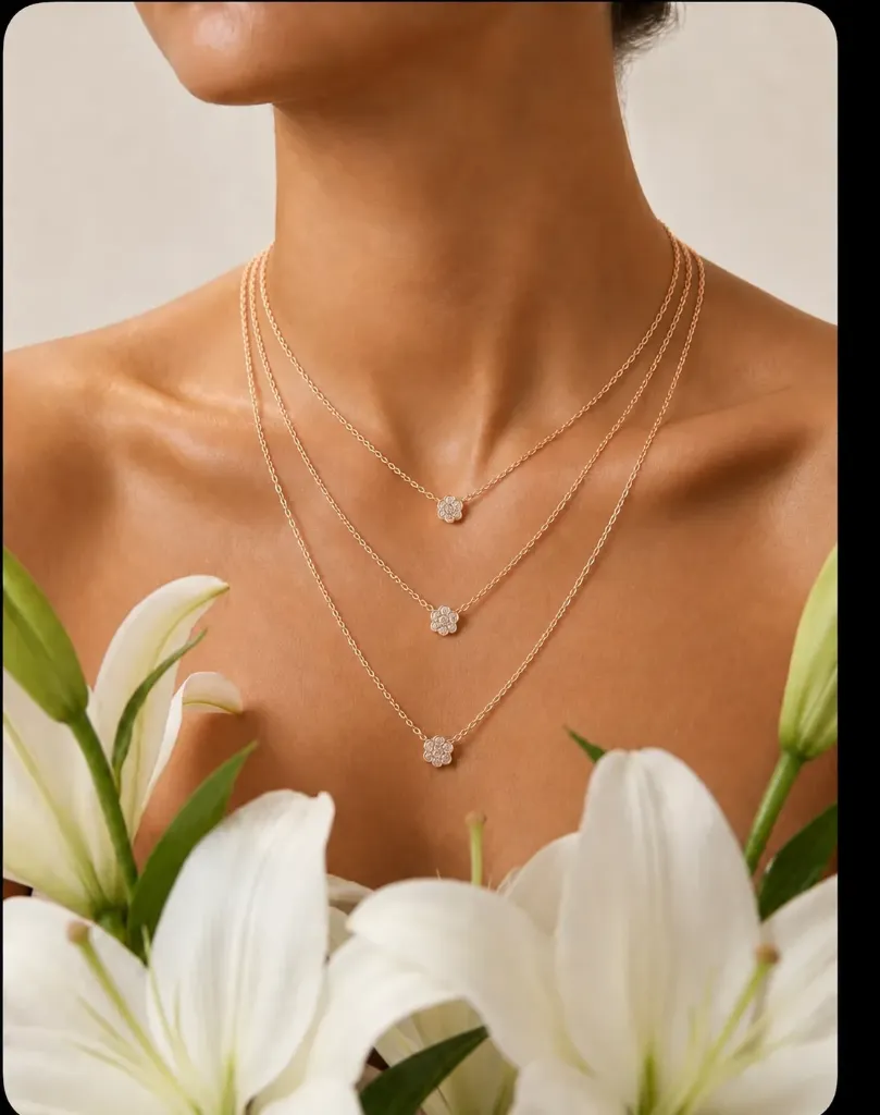 Rosegold Triple Layered Floral Necklace
