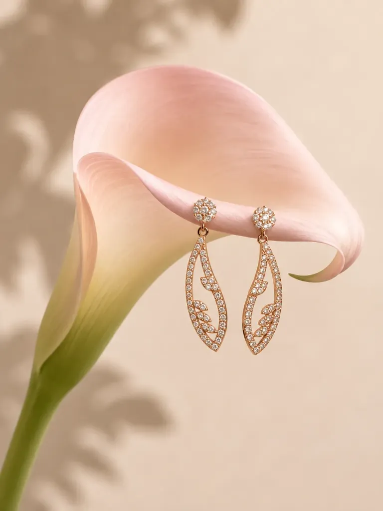 Rosegold Floral Drop Earrings