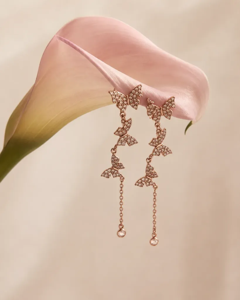 Rosegold Butterflies Drop Earrings