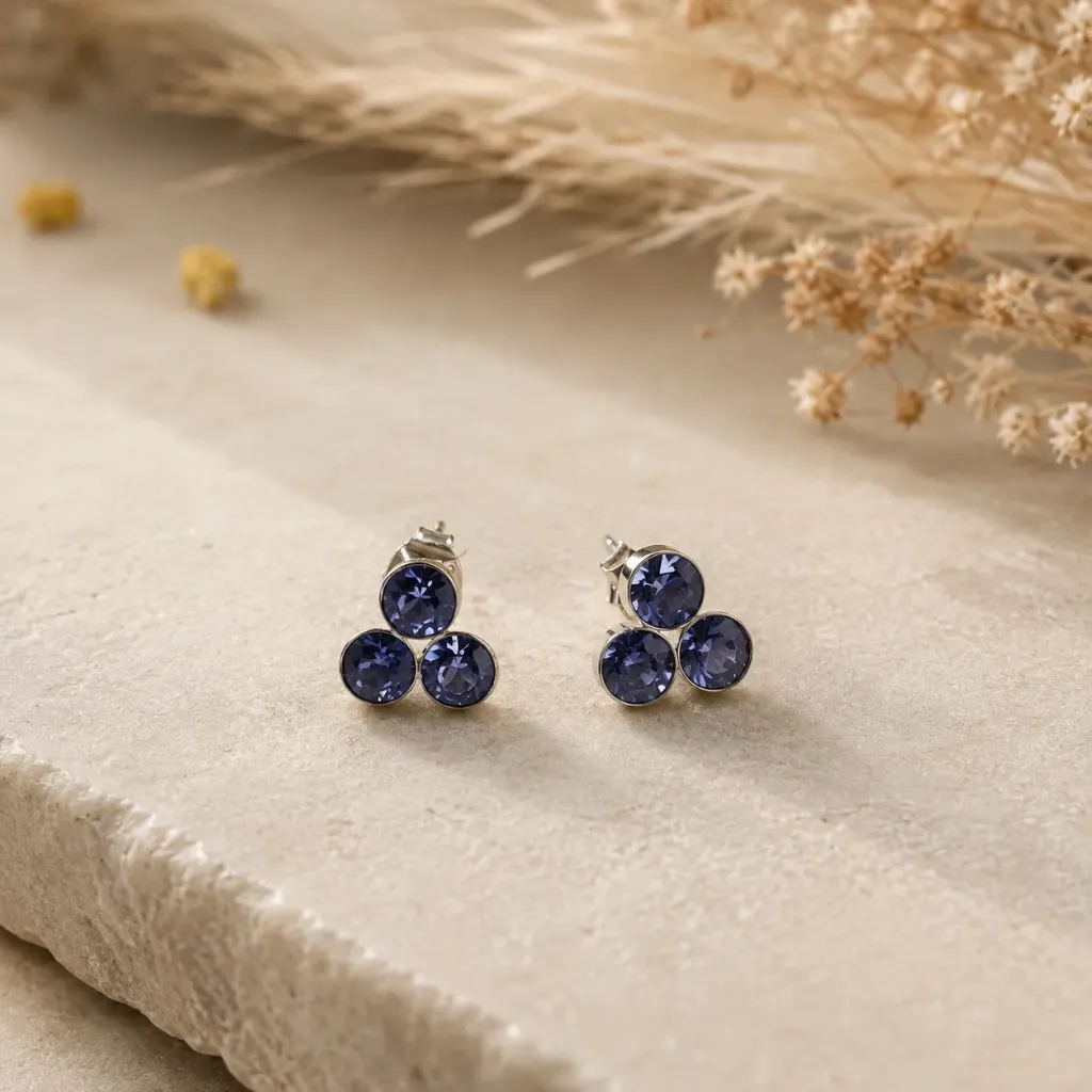 Silver Indigo Trinity Studs