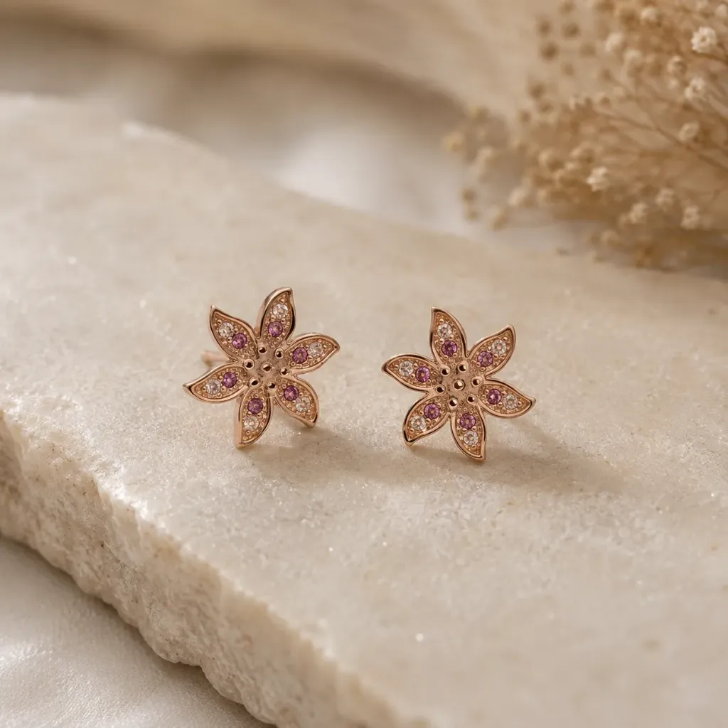 Rosegold Floral Studs