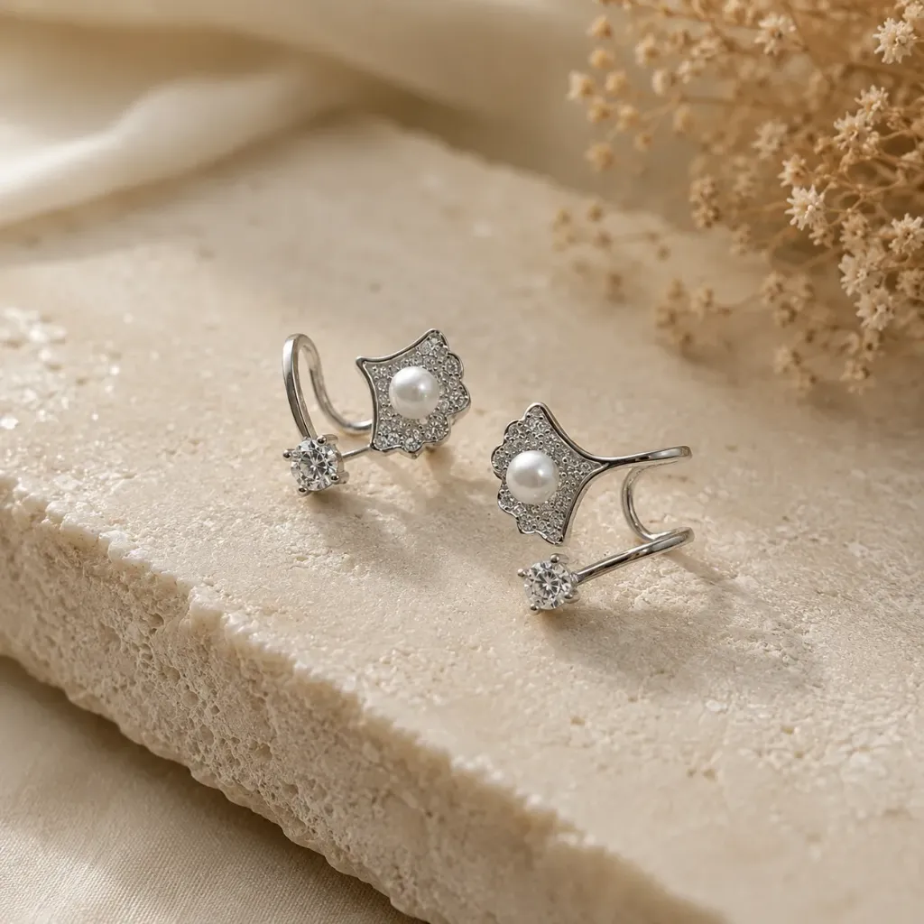Silver Pearl Solitaire Studs