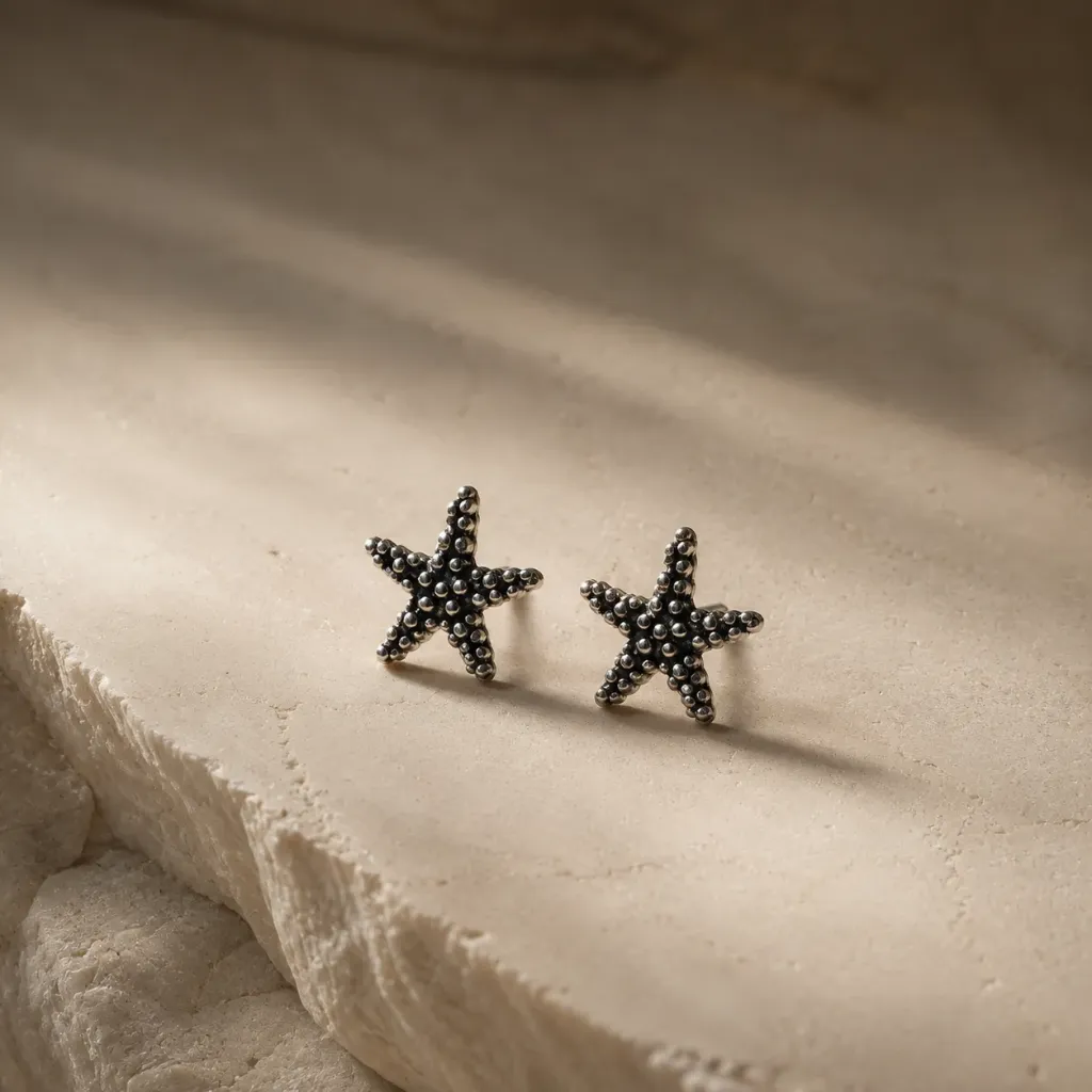 Silver Oxidised Star Studs