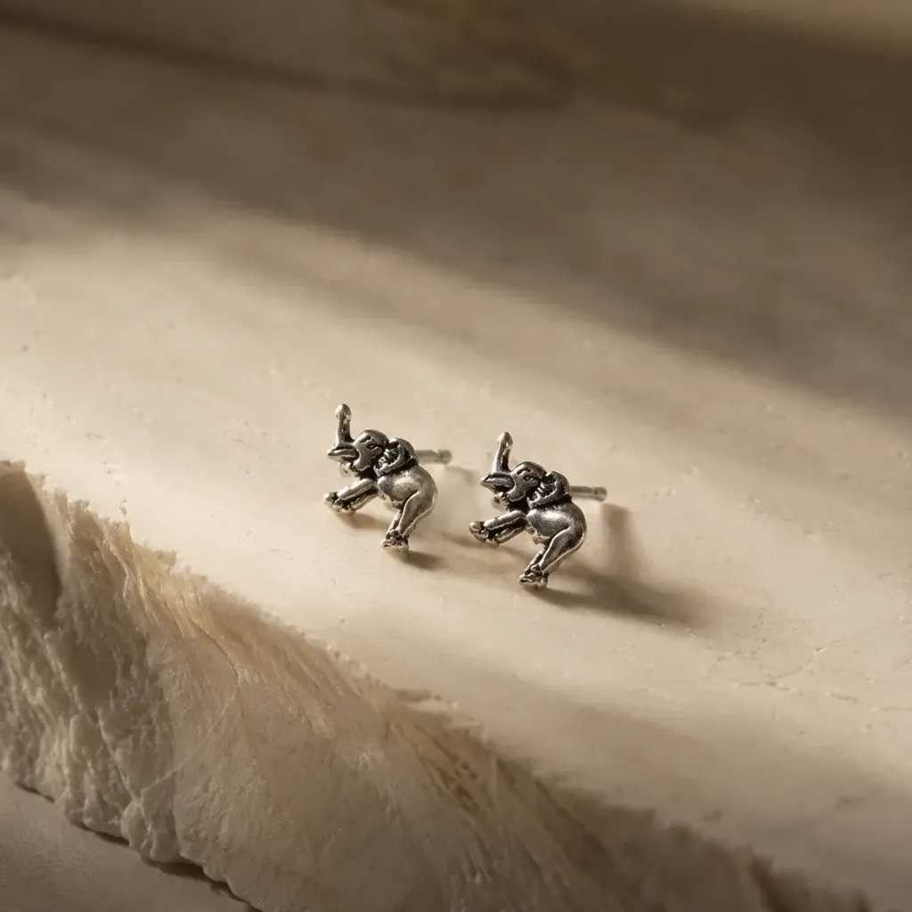 Silver Oxidised Elephant Studs