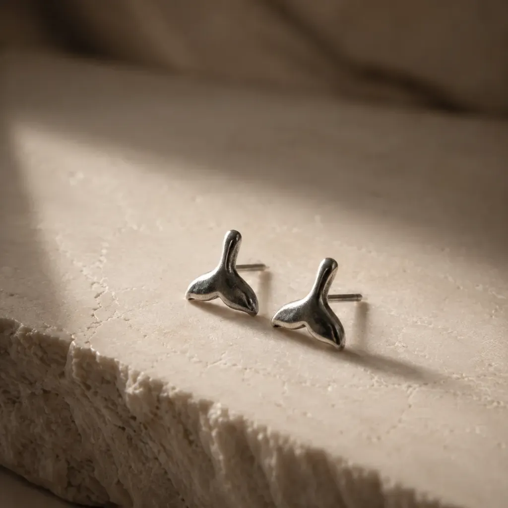 Silver Oxidised Dolphin Tail Studs