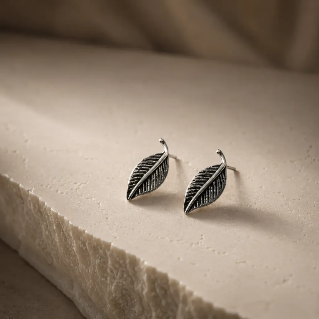 Silver Oxidised Leafy Studs