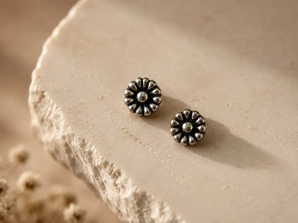 Silver Oxidised Floral Studs