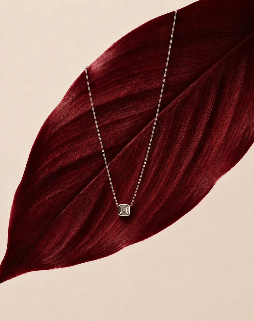Silver Square Solitaire Necklace