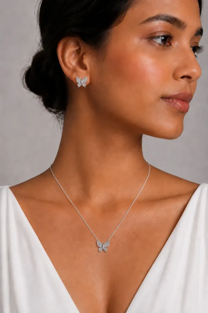 Silver Butterfly Necklace Set