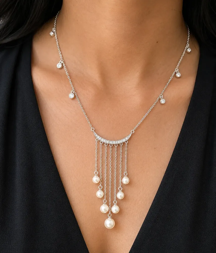 Silver Pearl Dangler Necklace