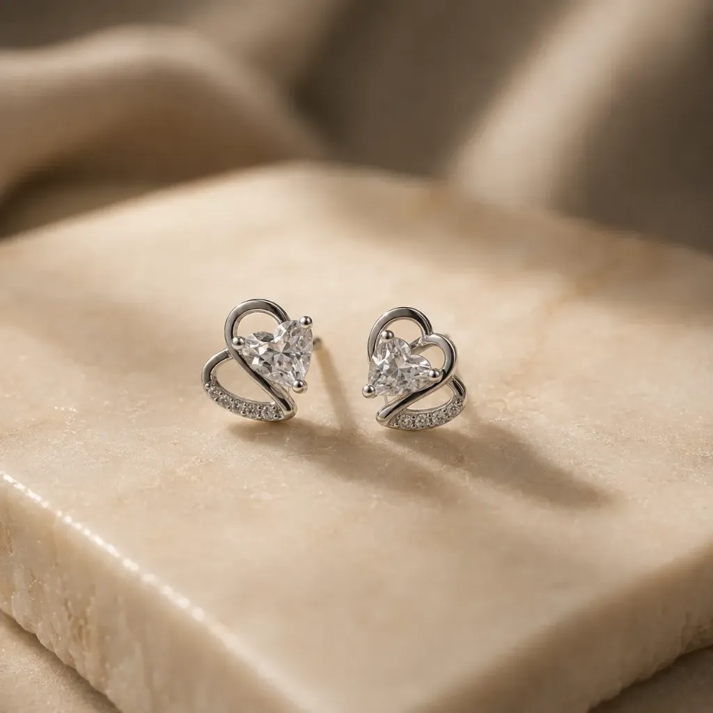 Silver Twisted Heart Studs