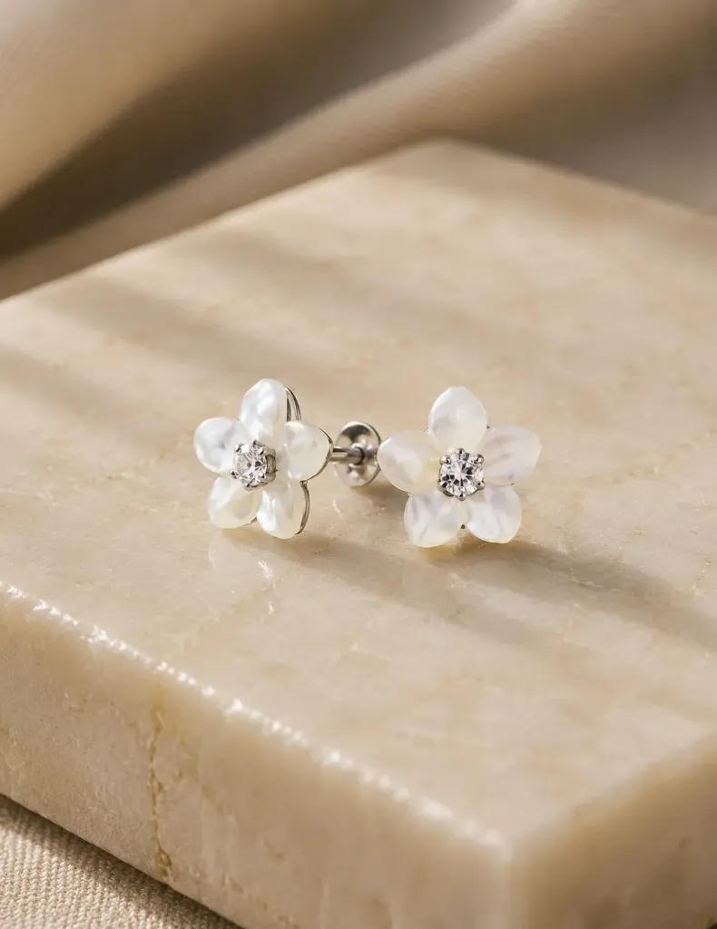 Silver MOP Floral Studs