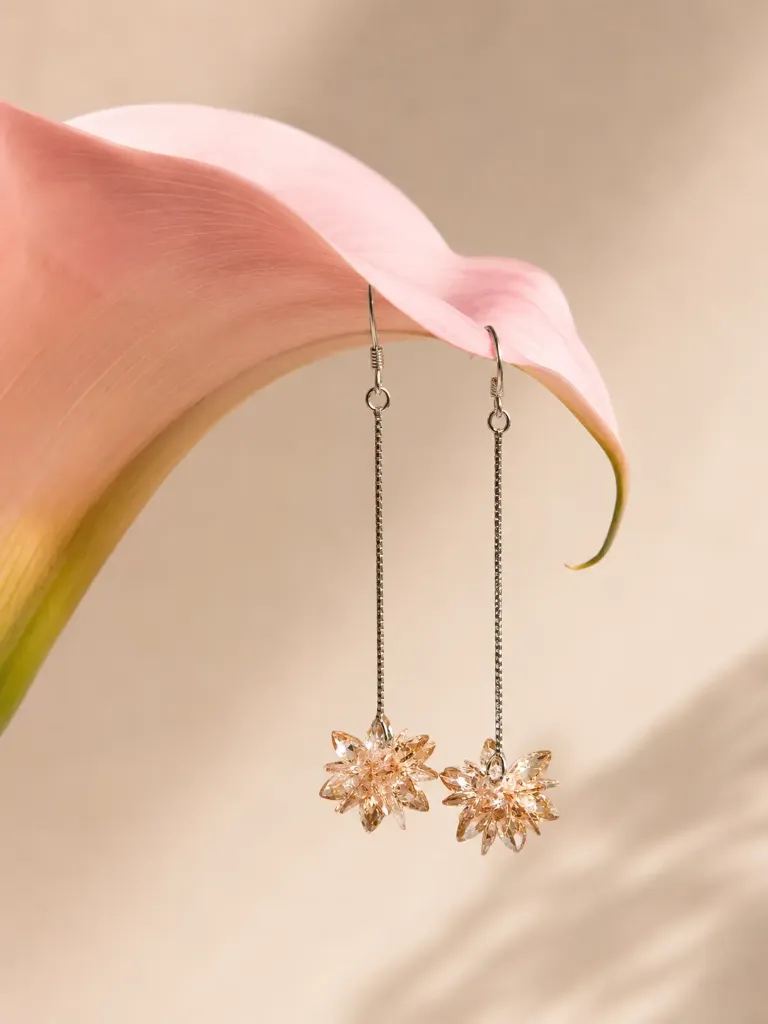 Silver Floral Drop Earrings