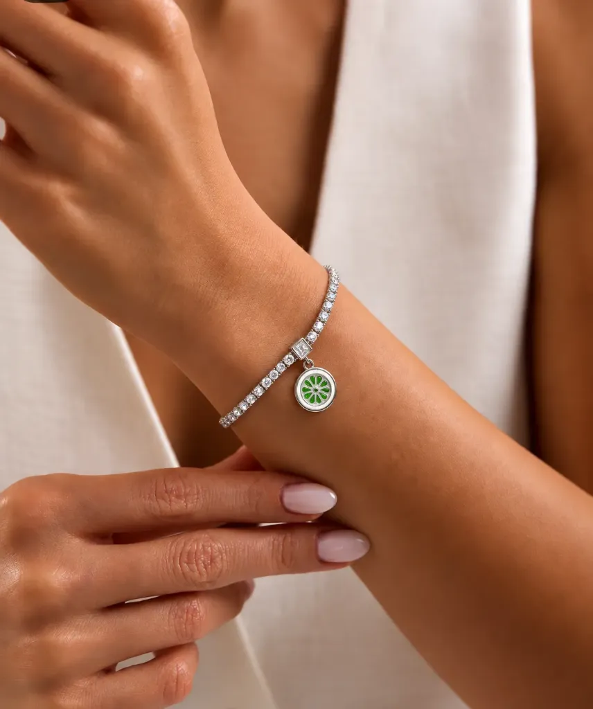 Silver Tennis Charm Bracelet