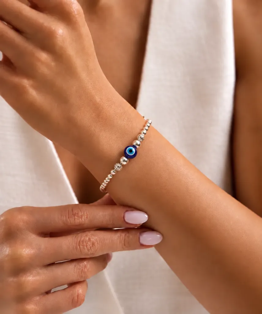 Silver Beads Evil Eye Bracelet