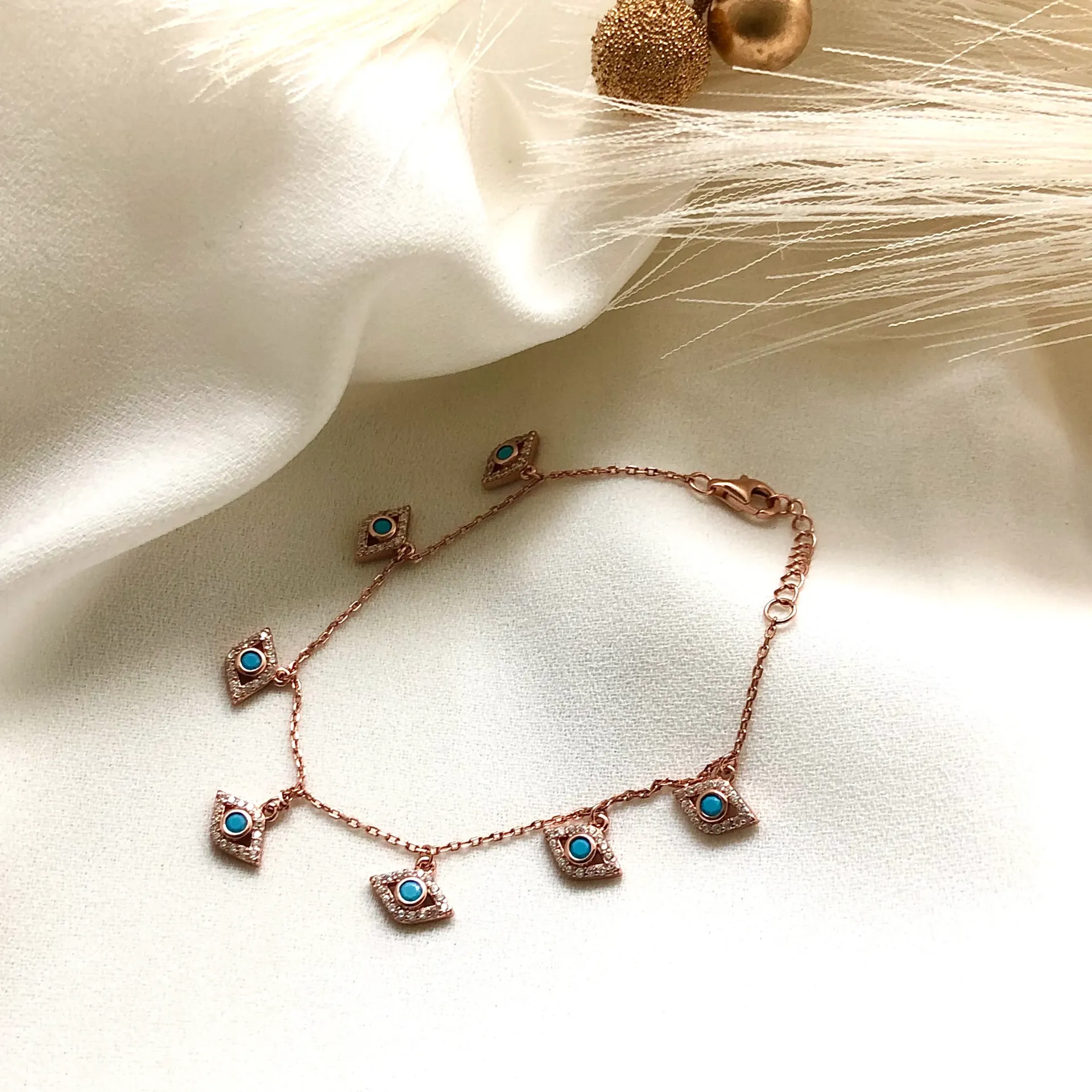 Rosegold Evil Eye Charms Bracelet