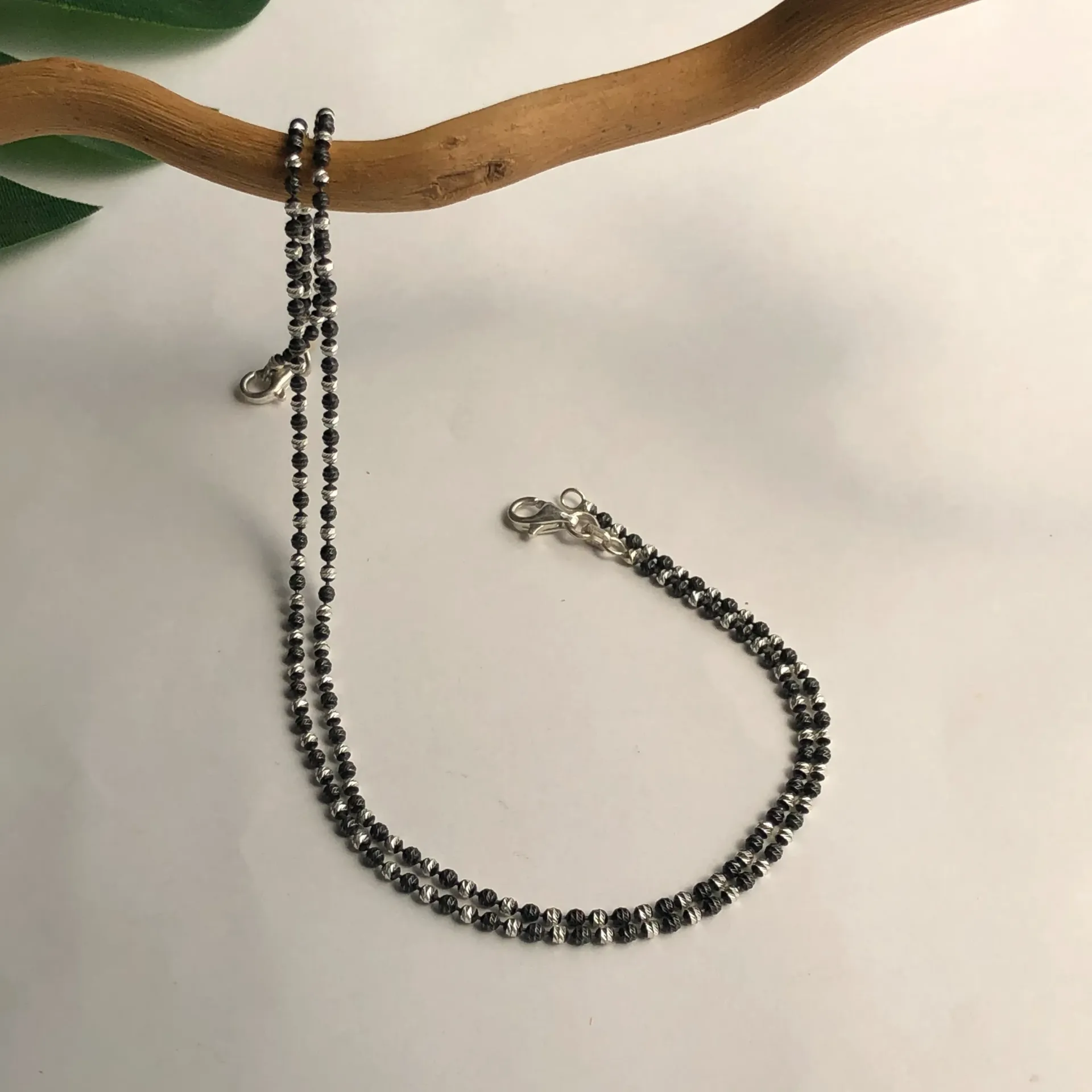 Silver Black Beads Italian Anklet