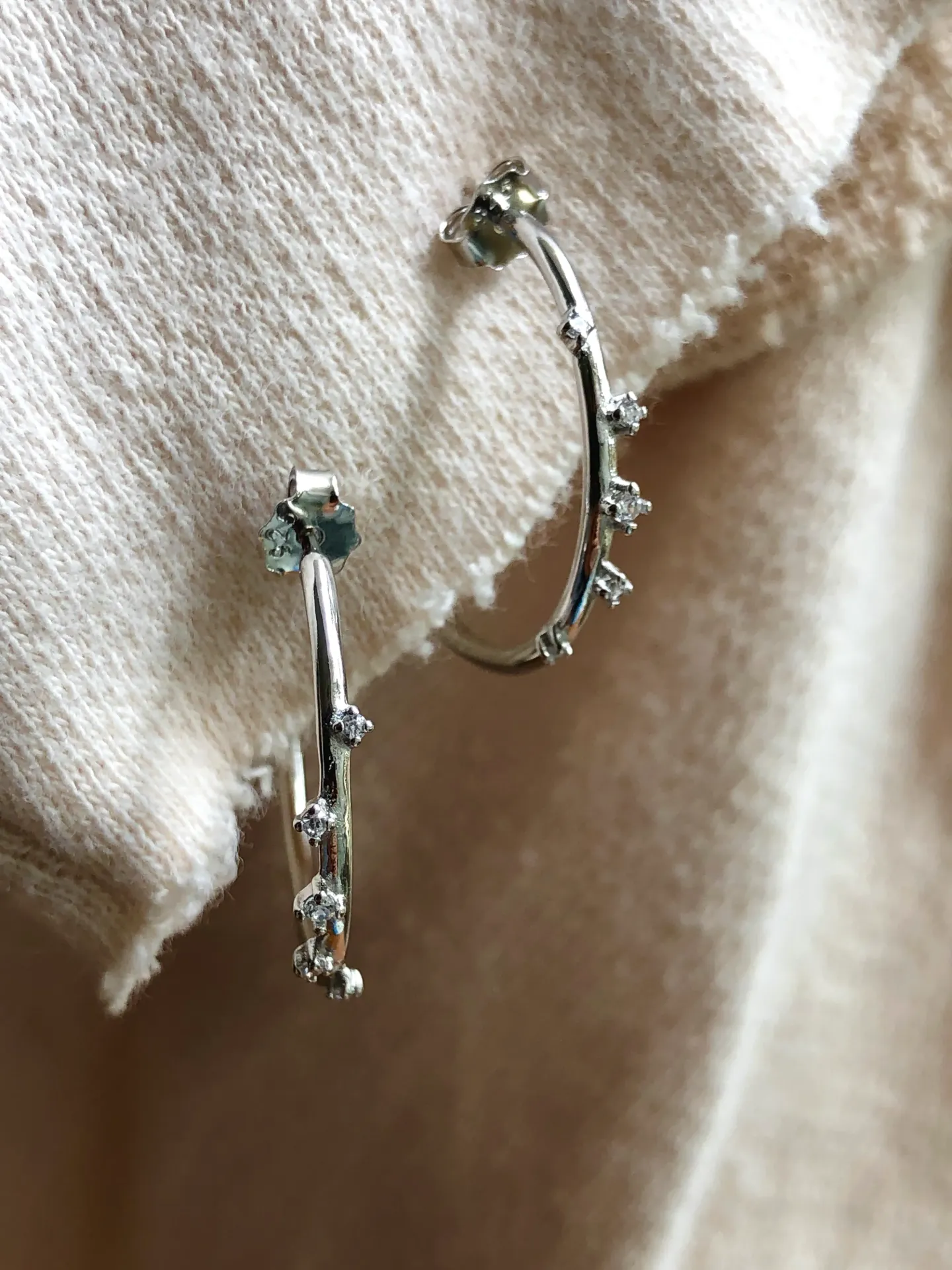 Silver Tri Stone Hoops